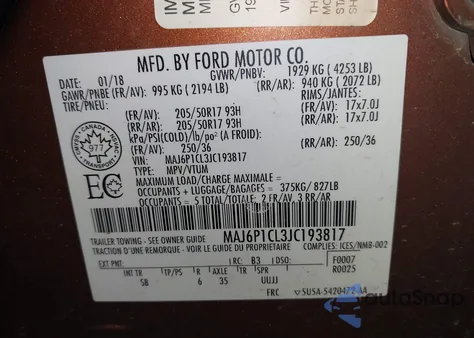 2018 Ford Ecosport Ses z USA, uszkodzony, nr VIN MAJ6P1CL3JC193817